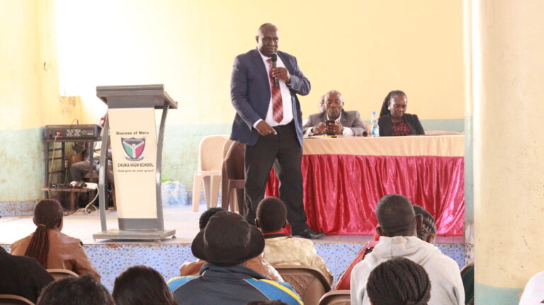 The Principal, Mr. Murithi Nelson, addressing Grade 10 parents during their first orientation on 24th February 2026, welcoming them and emphasizing the importance of partnership in supporting students’ academic success and discipline.